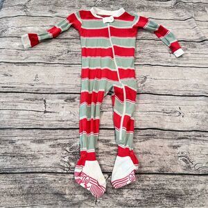 Burt’s Bees Baby Holiday Striped Red & Green Footie Organic Cotton; 18 Months